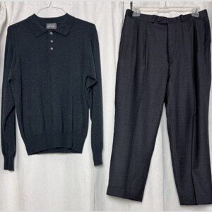 Ralph Lauren Lord N Taylor Mens Gray Sweater Med & Cashmere Wool Pants 34x27